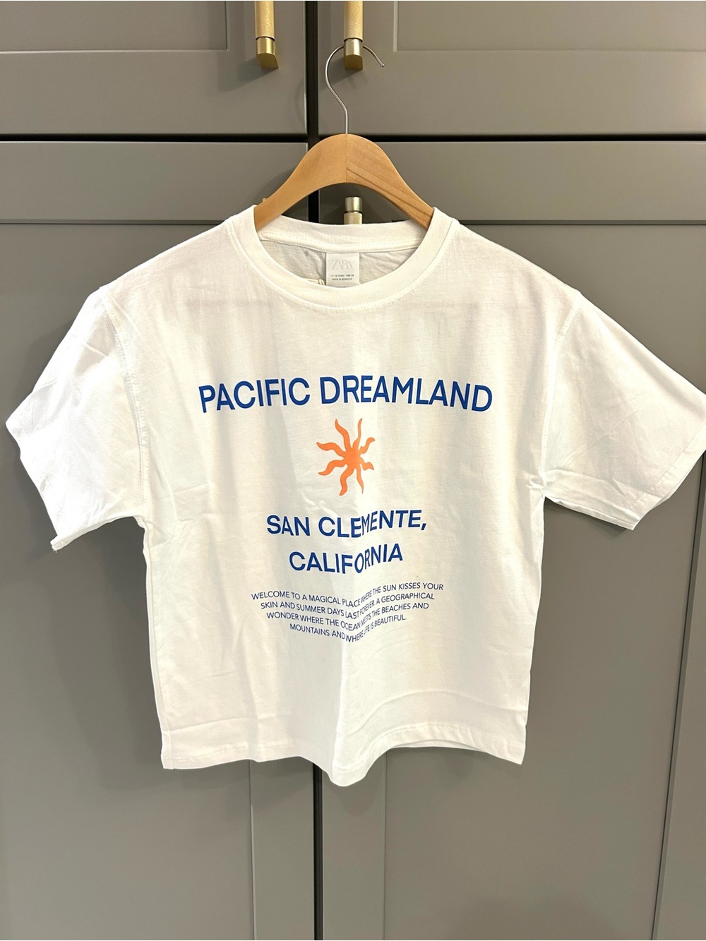 ☀️ NWT! Zara Girls White Tee with Blue Pacific Dreamland Print and Orange Sun